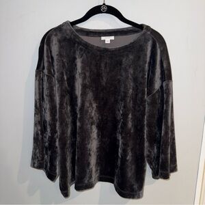 J. Jill  Pure Jill Velour Top Womens XS Petite Gray Pullover 3/4 Sleeves Casual